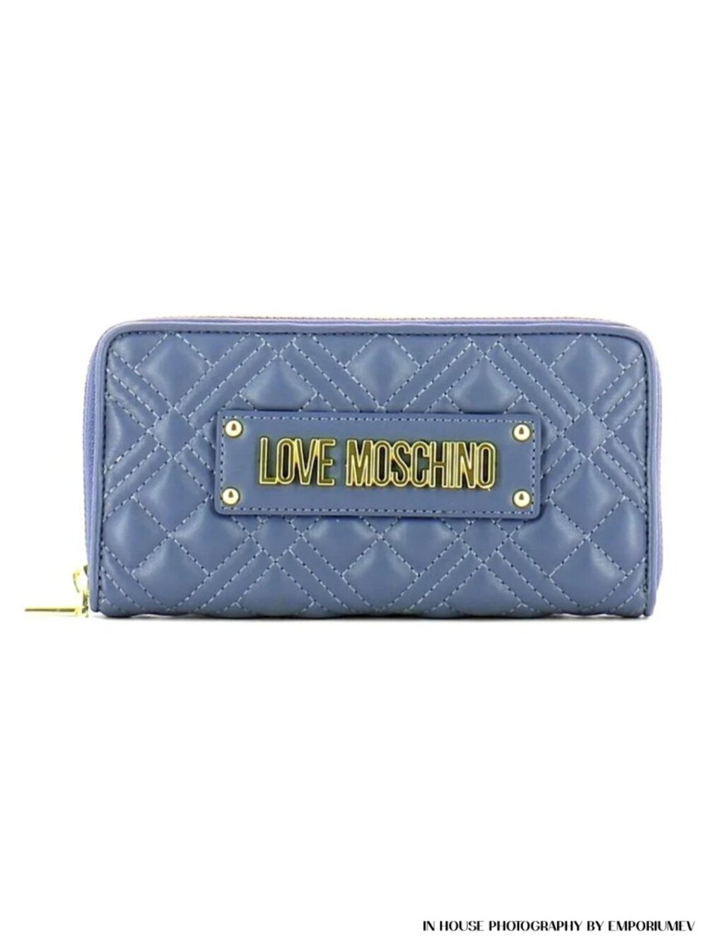 Love Moschino Classic Blue Denim Quilted Zip Around Long Wallet (0222)